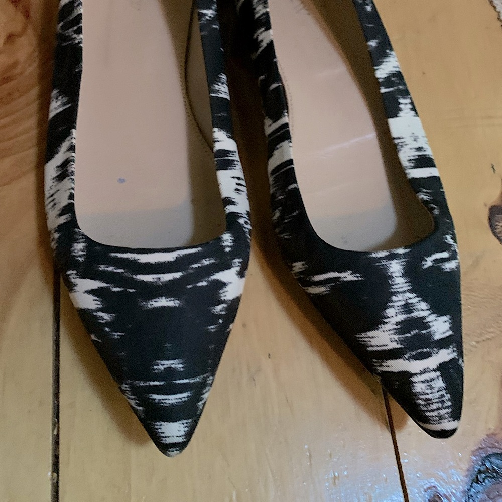 J. Crew Satin Pointy Toe Flats - Black + White 7.5